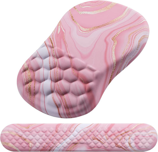 Mouse Pad Wrist Support, Laokiiy 2 in1 Keyboard Wrist Rest+ Ergonomic Mouse Pad, Non-Slip Wrist Rest for Computer Keyboard, Made Easy Typing & Relieve Wrist Pain(Rose Gold Pink Marble)