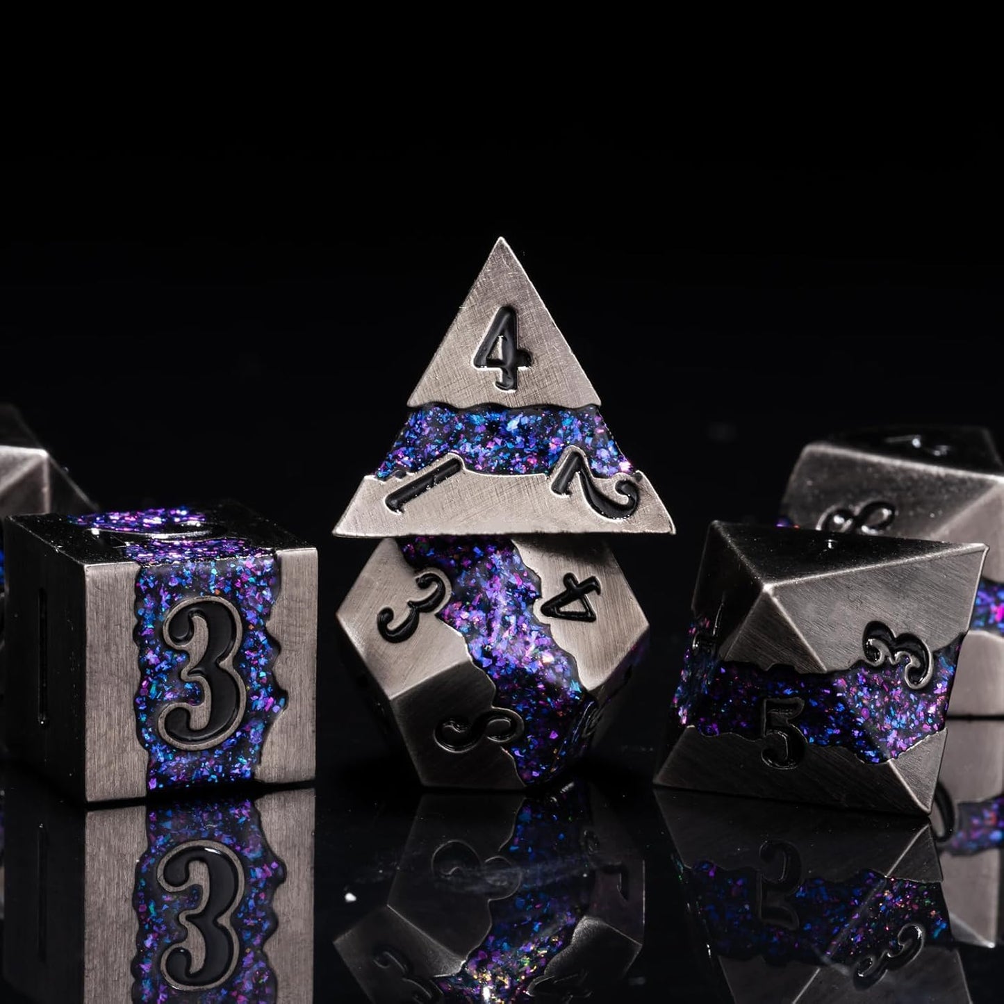 Metal Dice Set D&D, 7 PCS RPG Metallic Glitter Stripe Dice Set with Gift Box for Dungeons and Dragons Role Playing Games