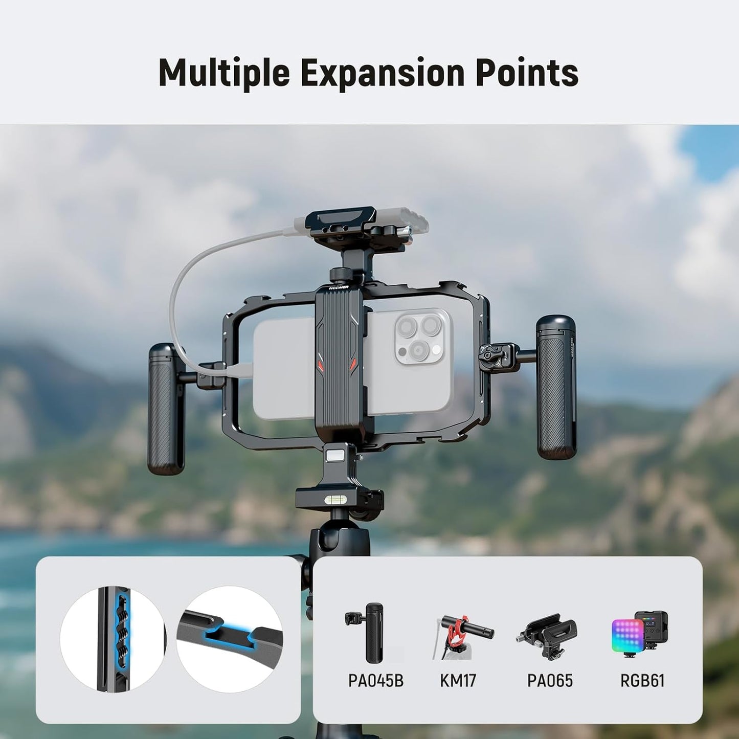 NEEWER Universal Phone Cage, Smartphone Video Rig with Quick Release Mounts Cold Shoes for Videomaker Filmmaking TikTok Vlogging Phone Video Stabilizer Holder Compatible with iPhone Samsung, PA039