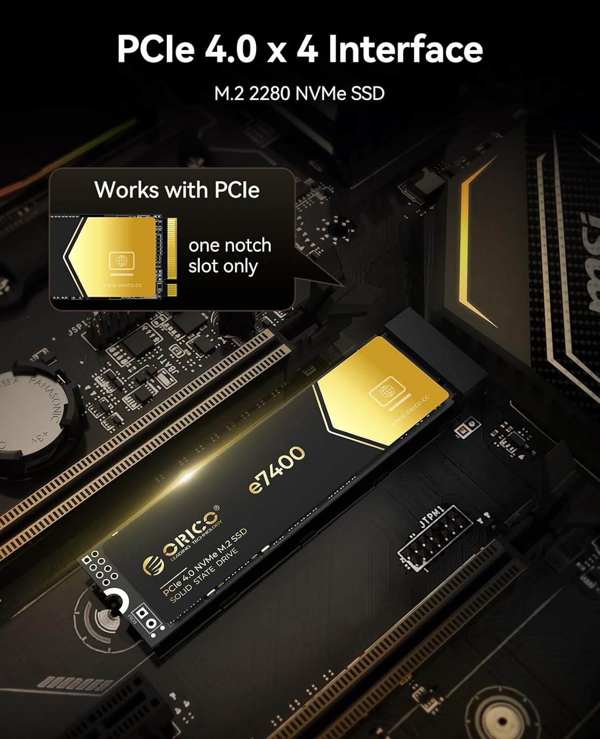 ORICO 1TB NVMe SSD PCIe 4.0- Up to 7400MB/s, M.2 2280 PCIe 4.0X4 Internal Solid State Drive, Fast Heat Dissipation, Compatible with macOS Windows for Gamers and Creators-e7400