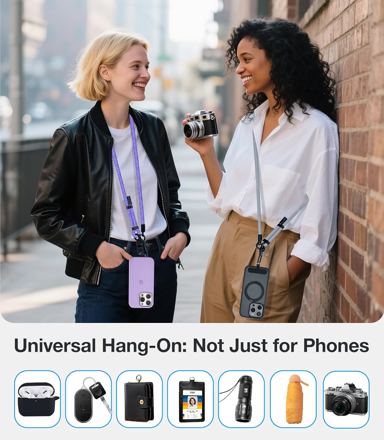 Phone Lanyard Crossbody, 3-in-1 Neck Strap& Wrist Strap, Adjustable Anti-Theft Lanyard with 2 Phone Tether Tabs, Universal Cell Phone Strap for iPhone& Android Case, Travel Essential, Grey