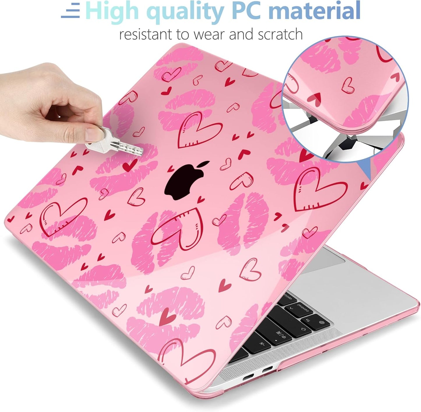 MEEgoodo Case for MacBook Pro 13 inch Case 2022 2021 2020 New A2338 M2/M1 A2251 A2289, Laptop Hard Shell with Keyboard & Camera Cover Compatible with 13 inch MacBook Pro, Cute Kiss & Love