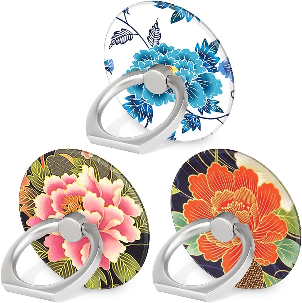 Bonoma Phone Ring Holder, 3 Pack Universal Finger Ring Stand Grip Kickstand Ring for All Smartphones (Flowers)