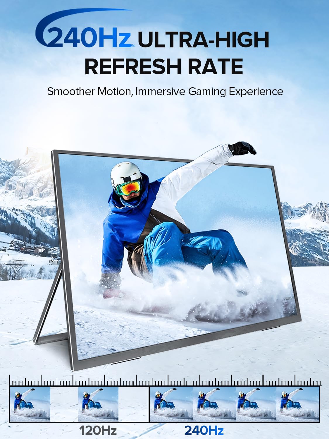 UPERFECT 24.5" Portable Monitor 240Hz Gaming Monitor 1200:1 Contrast FreeSync 1ms Fast IPS Large Screen, Built-in 180° Adjustable Stand/VESA, USB-C HDMI Second Screen for Laptop, Phone, Game Console