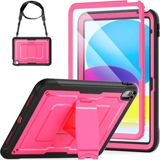 SEYMAC stock Case for iPad (A16) 11th/10th Generation 11''/10.9'' 2025/2022, with Built-in Screen Protector, Shoulder Strap, Built-in Kickstand, Rugged Full Body Shockproof Protective Case, Pink