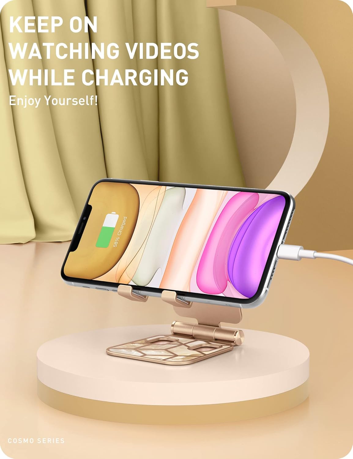 i-Blason Cell Phone Stand for Desk, Cell Phone Holder, Fits All Smart Phones, iPhone 16 15 14 13 Pro Max, Foldable Phone Stand Holder, Gold