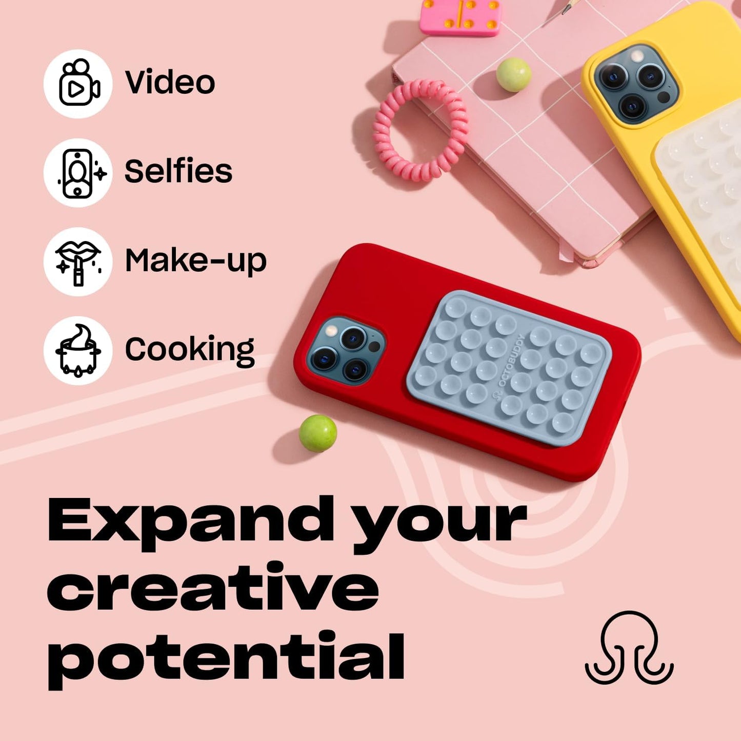 Classic - Silicone Suction Phone Case Adhesive Mount - Hands-Free, Strong Grip Holder for Selfies & Videos - iPhone & Android Compatible - 2.25″ x 3.25″, Baby Blue