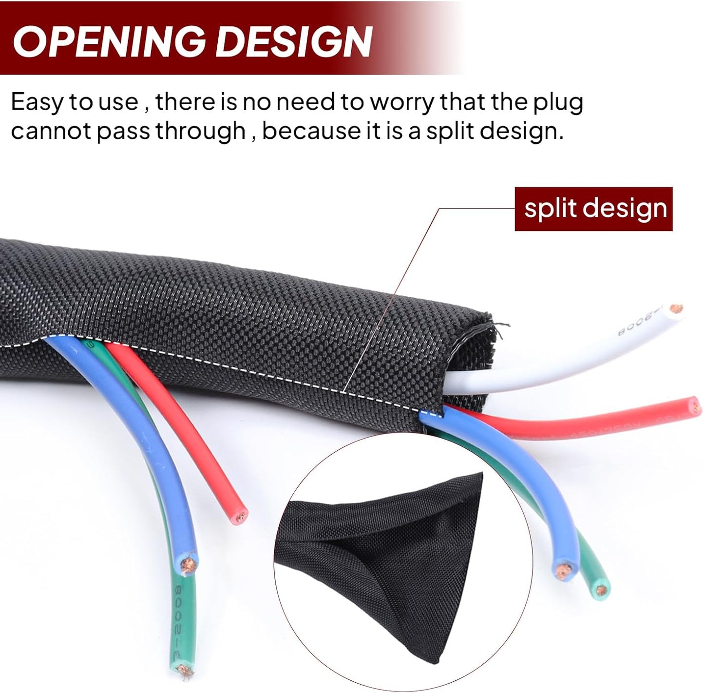 Black Braided Cable Management Sleeves Wire Loom Tubing Cord Protector Self-Wrapping (3/4"-20feet)