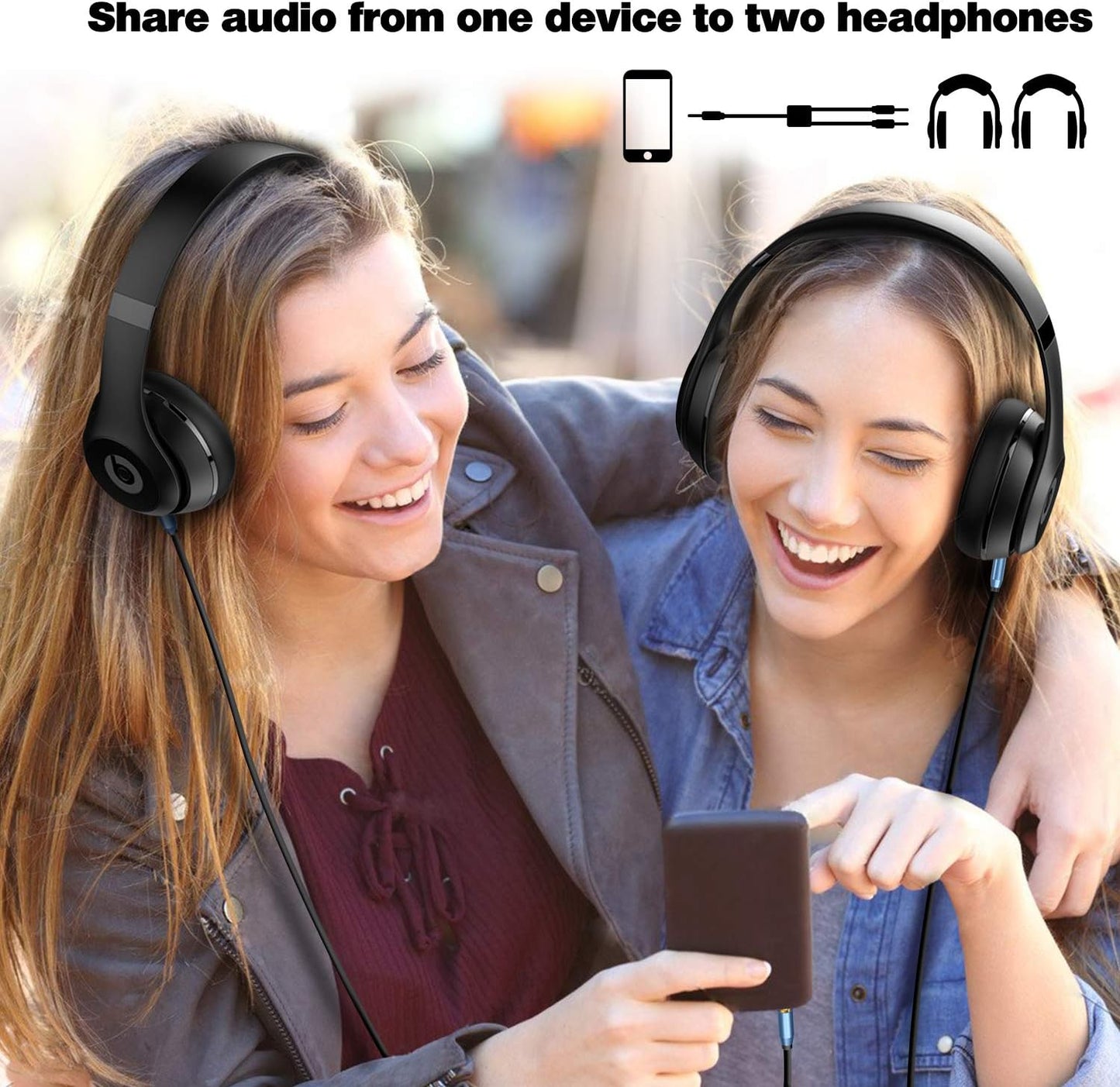 MillSO Audio Splitter, SapphireBlue&Gold-Plated 8 Feet 3.5mm Male to 2 Male Audio Splitter, TRS Stereo Jack Headphones Adapter Cable for Smartphone, Computer, Mp3, Earphone, Speakers