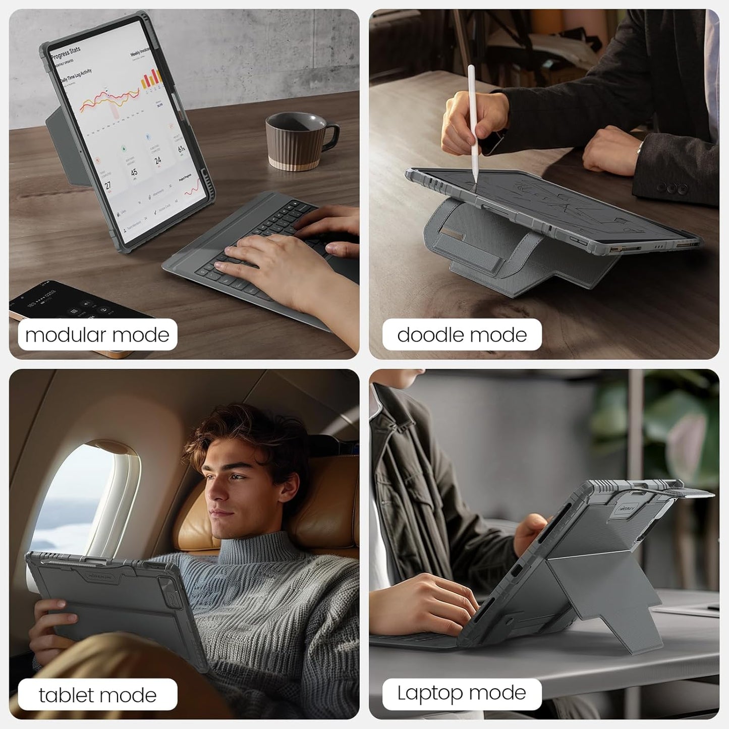 Nillkin Carry Go Backlit Keyboard Case for iPad Air 13 inch M2 M3 with Handle, Grey for iPad Pro 12.9 (3rd/4th/5th/6th Generation) Detachable Keyboard with Trackpad,Kickstand,Great Typing,Function Row