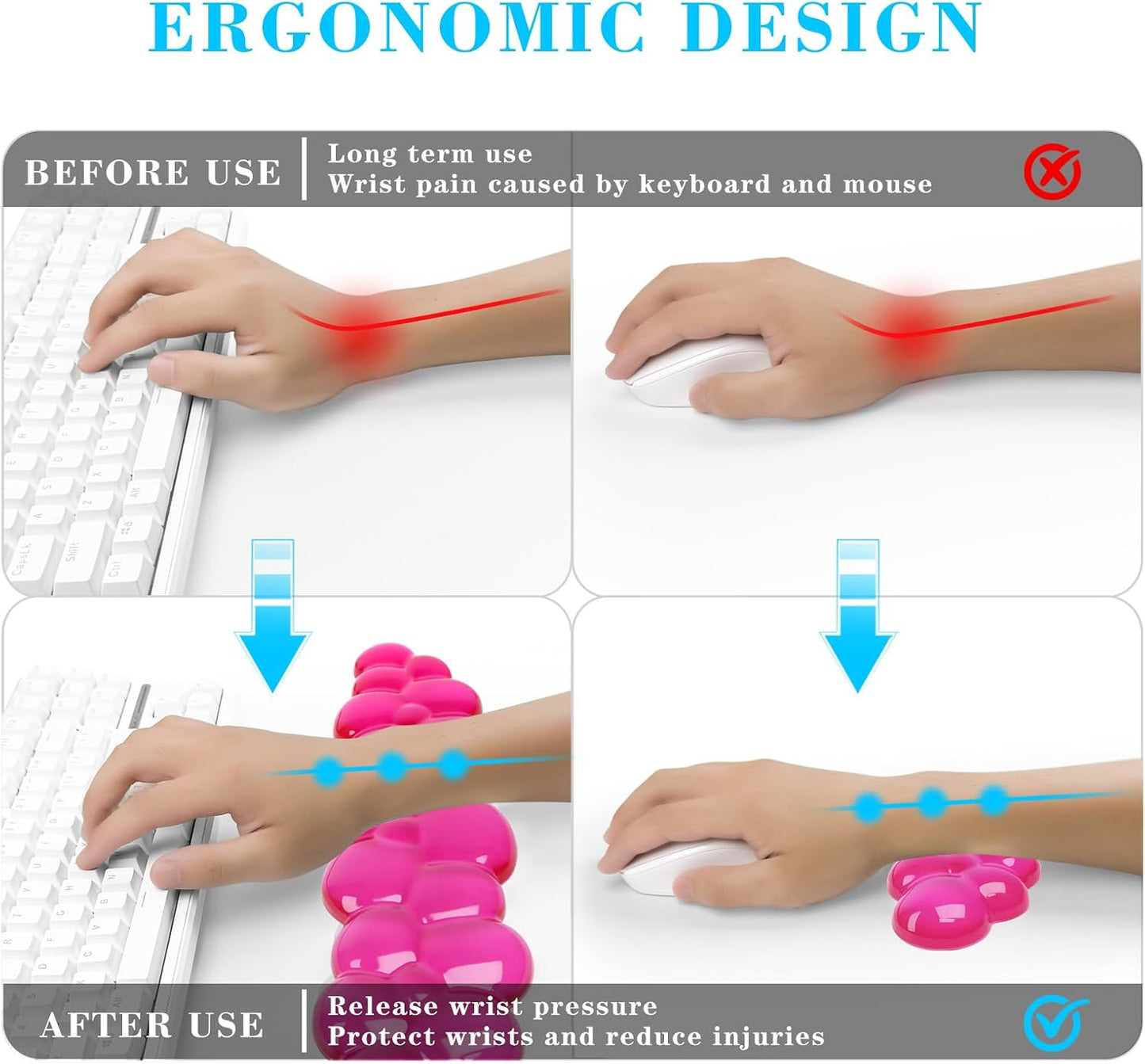 Gel Cloud Keyboard and Mouse Wrist Rest, Cute Wrist Support and Arm Support Keyboard Rest for Keyboard and Mouse Typing Pain Relief，Suitable for Office/Computer/Laptop/Gaming (Transparent Red)