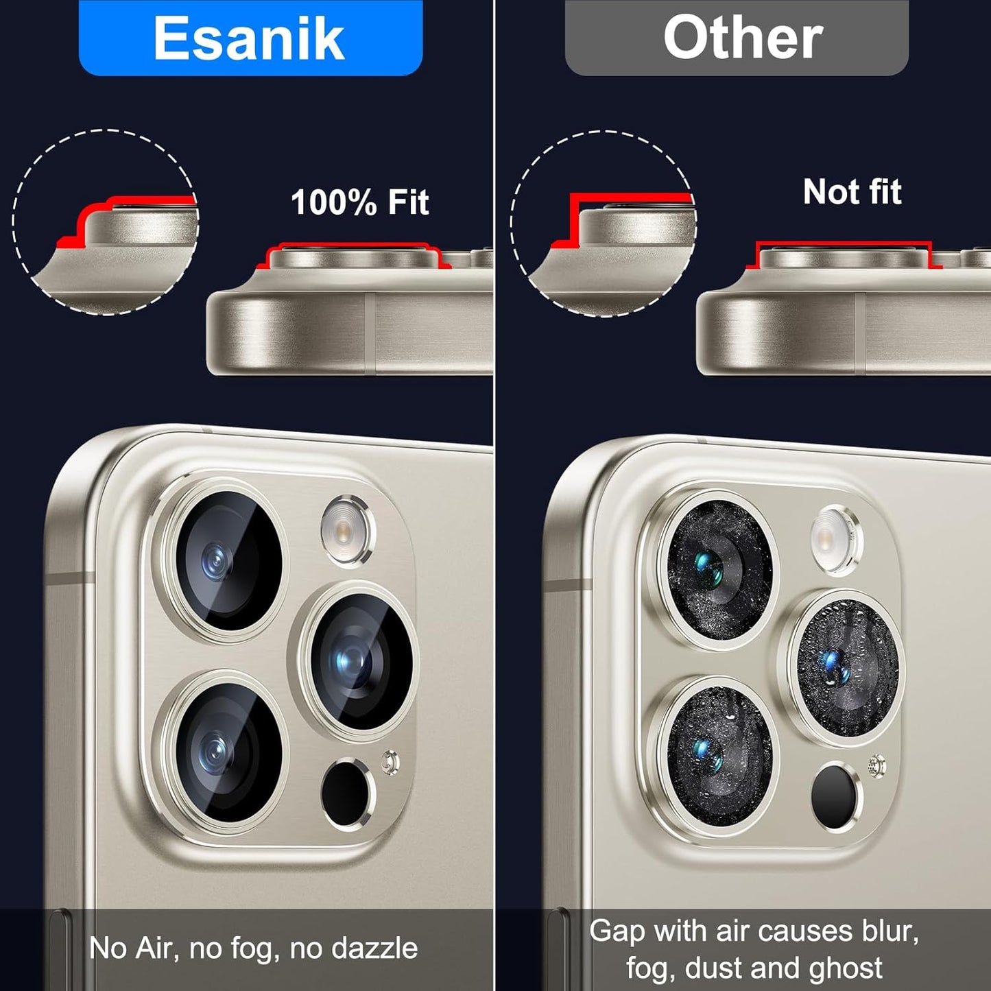 Esanik 2 Pack for iPhone 15 Pro/iPhone 15 Pro Max Camera Lens Protector (Natural Titanium)