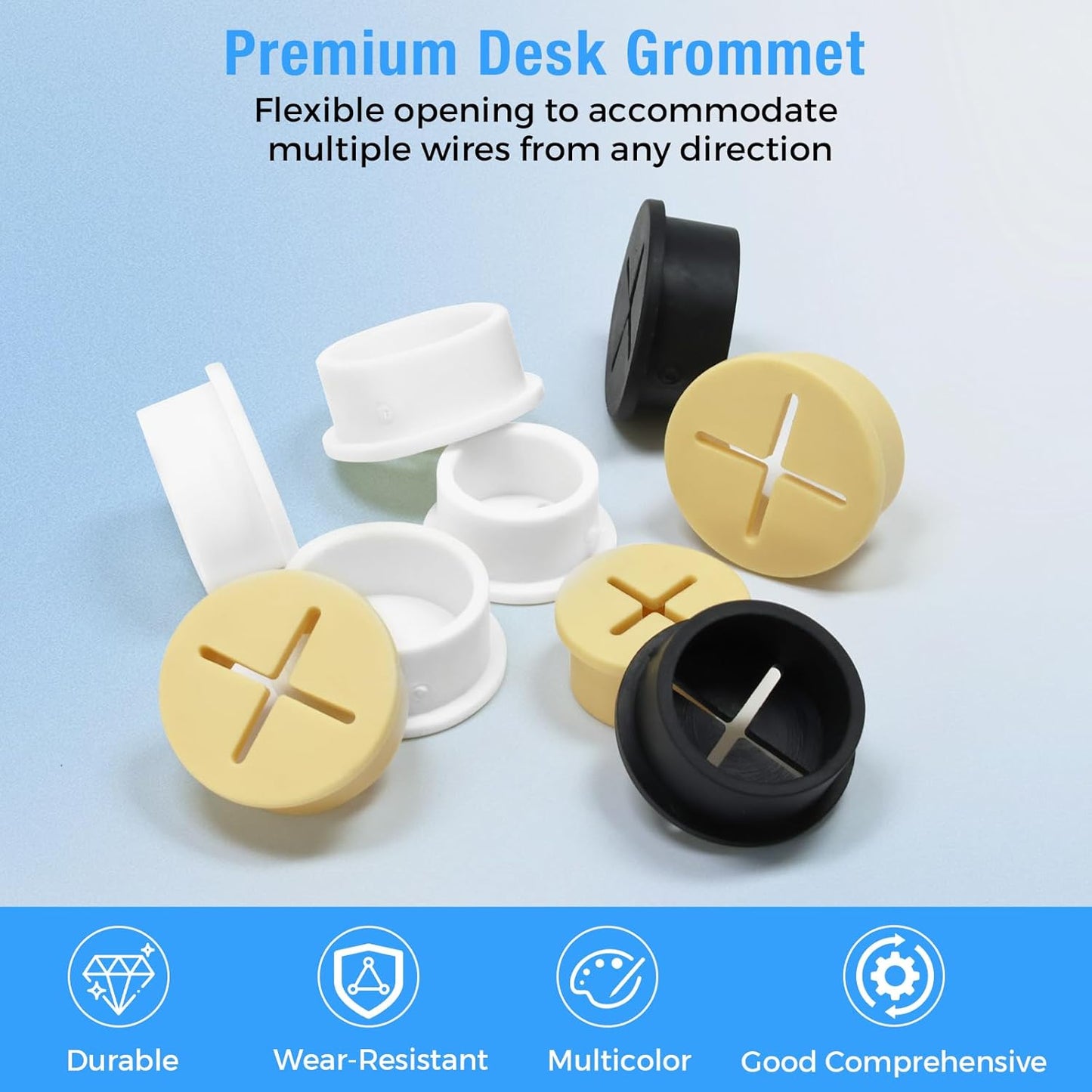 Desk Grommet, 1 in 25 mm Silicone Rubber Grommets, Yellow Desk Hole Cover for Cables, Flexible Wall Cord Pass Through Grommet for Office Table Computer Home Furniture Wire Organizer-15 Pcs