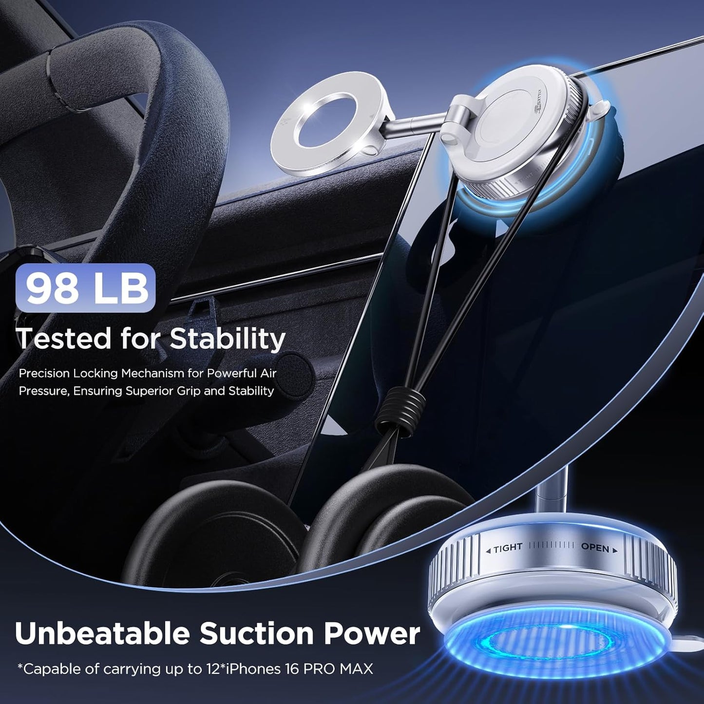 Vacuum Magnetic Phone Holder for Car Suction Cup Phone Mount Adjustable Suction Phone Mount 2026 Upgraded Vacuum Magnetic Phone Stand for All Smartphones White