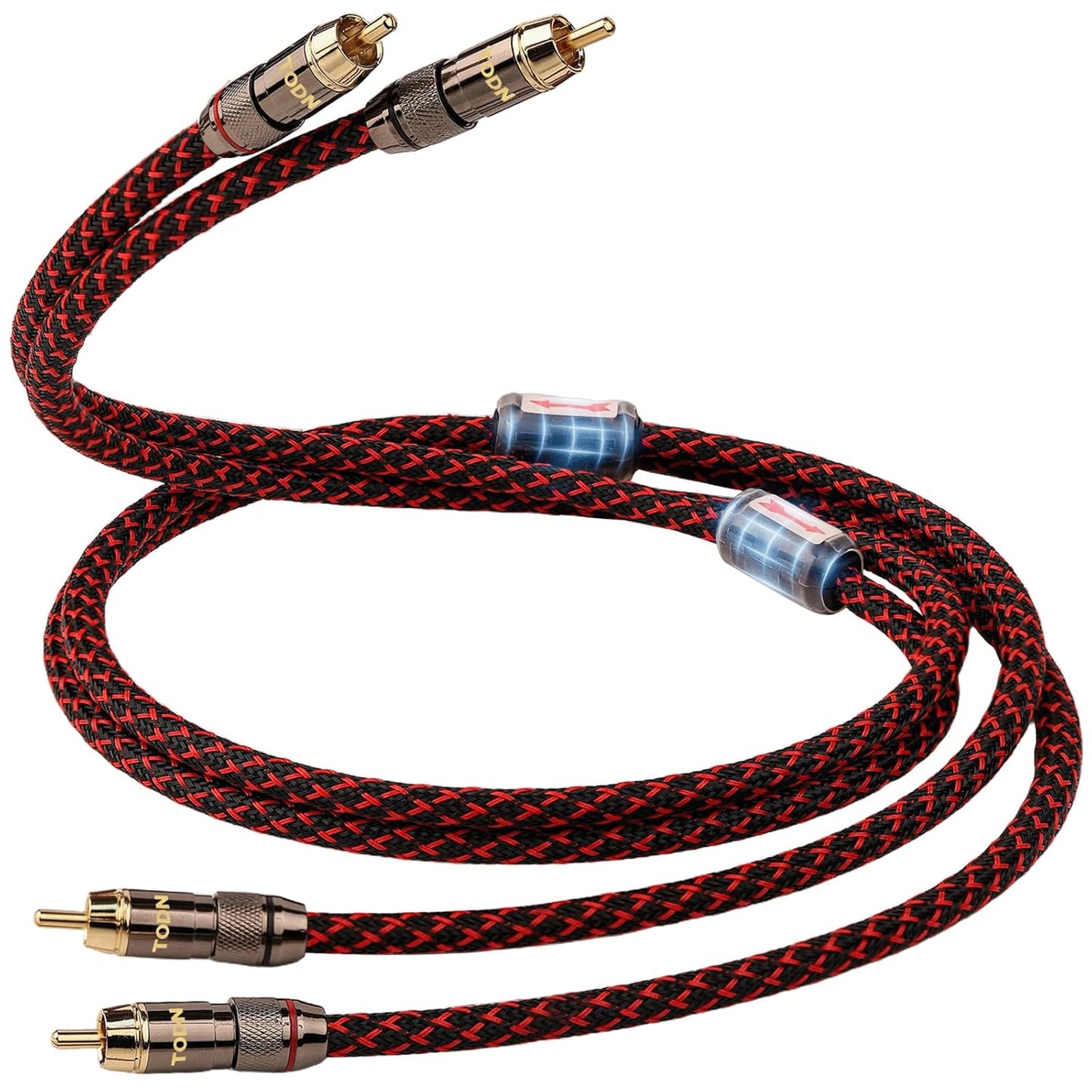 TODN Audiophile RCA to RCA Audio Cable Stereo RCA Cord with Copper Braided Shielded and Ferrite Bead for Home Theater (1.64ft/0.5m, 1 Pair)