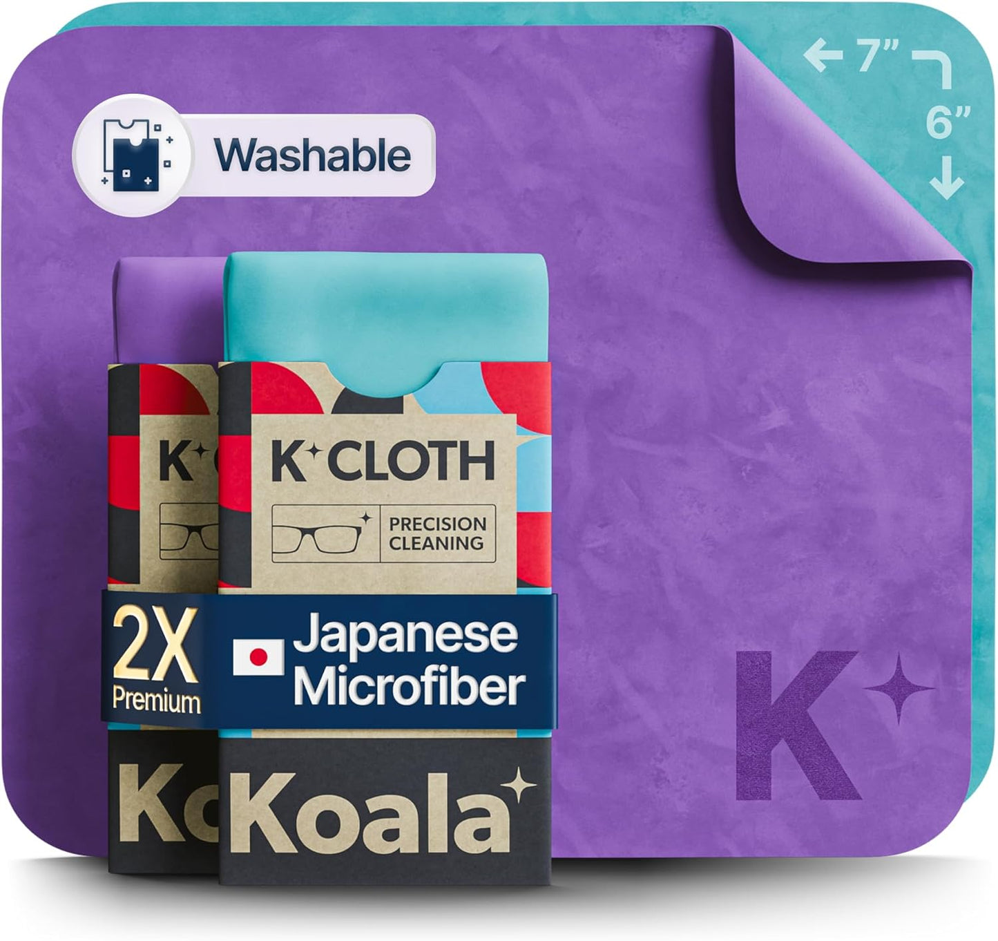 Koala Lens Cleaning Cloth | Japanese Microfiber | Glasses Cleaning Cloths | Eyeglass Lens Cleaner | Eyeglasses, Camera, VR/AR Headset, and Screen Cleaner | Blue & Purple (Pack of 2)