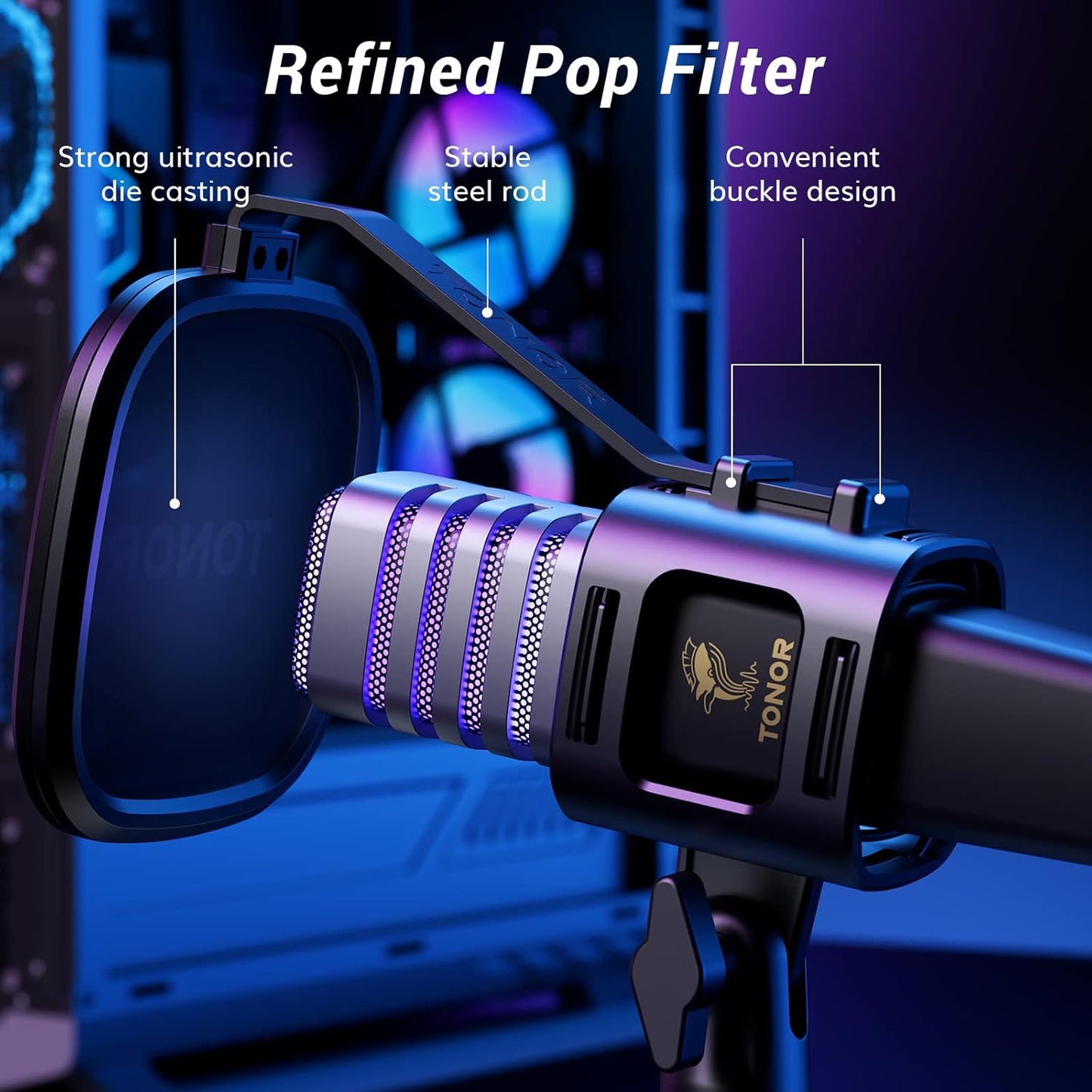 TONOR USB Gaming Microphone, RGB Streaming Microfono Set, PC Podcast Recording Computer Mic for PS4/5, Discord, Twitch, Cardioid Condenser Mic with Adjustable Boom Arm Stand TC30S+