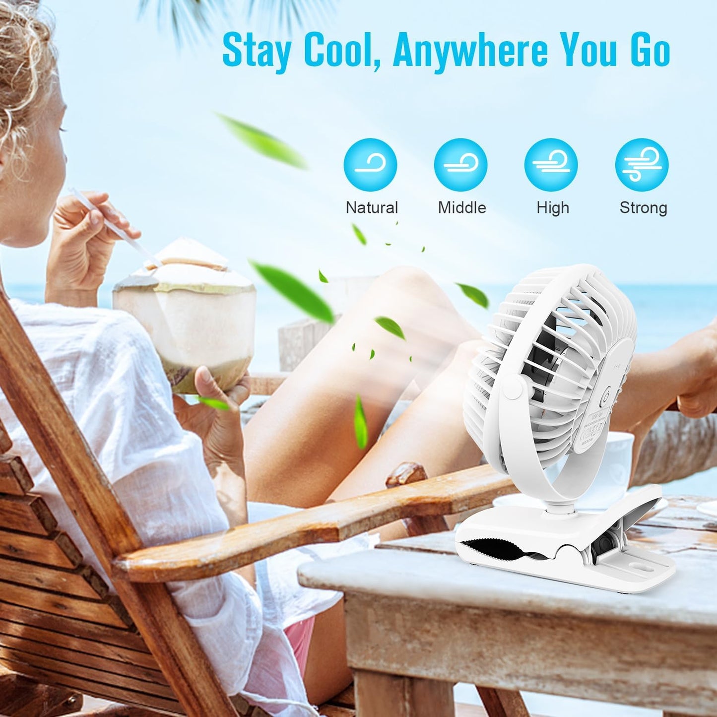 BESKAR Portable Clip on Fan Rechargeable, 4 Speeds Small Battery Operated Fans, USB Desk Fan with Strong Airflow, Sturdy Clamp Fans for Golf Cart Office Outdoor Travel Camping