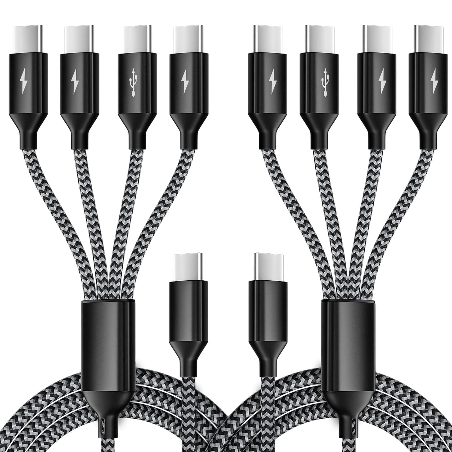 USB C Splitter Multi Charging Cable 2Pack, Dual Type C Charger Cord,4 in 1 Multiple Nylon Braided Cable with 4 Type-C Connectors Compatible with iPhone 15 Pro Max/Samsung Galaxy/Tablets/Google-5FT.