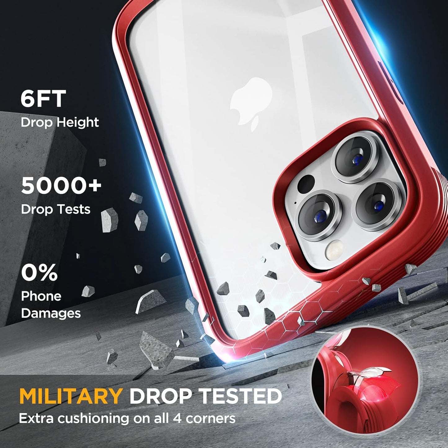 Miracase Glass Series Designed for iPhone 14 Pro Max Case 6.7 Inch, Upgrade Full-Body Bumper Case with Built-in 9H Tempered Glass Screen Protector, with Camera Lens Protector, Red