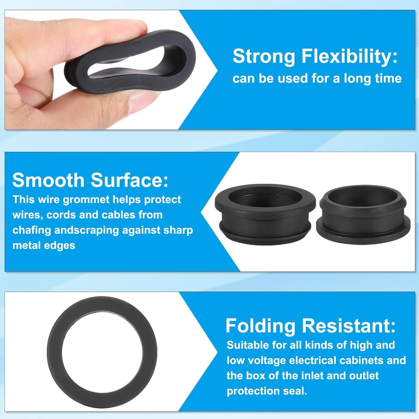 PATIKIL 40.6mm / 1-5/8 Inch Drill Hole,1-3/8 Inch ID Rubber Grommets, 3Pcs Top Hat Grommet for Wiring Eyelet Ring Gasket Automotive Firewall Cable Hole Plugs Wires Protection, Black