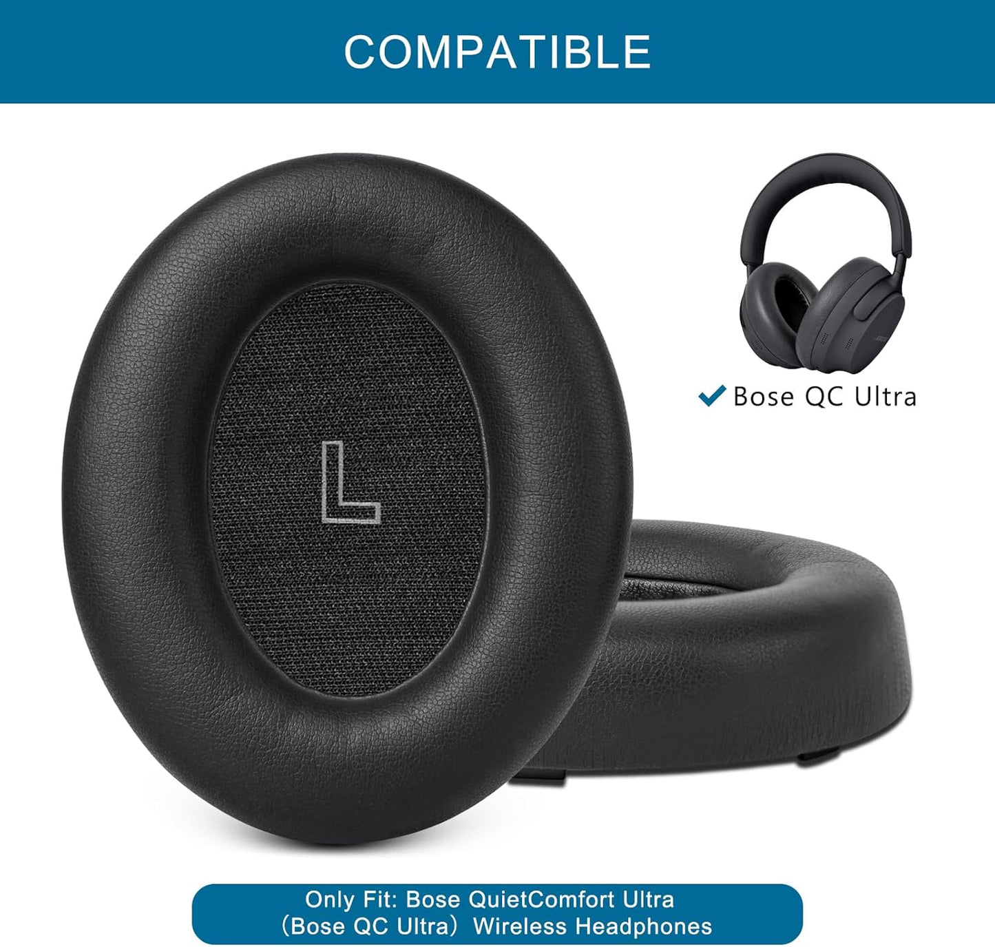 GEVO Earpads Replacement for Bose QuietComfort Ultra (QC Ultra), Ear Pads Cushions Replacement with Protein Leather and Memory Foam,Black