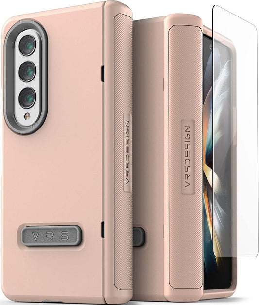 VRS DESIGN Terra Guard Modern for Galaxy Z Fold 4 5G (2022), Premium Modern Neat Style [Anti Scratch Hinge Protection] Case with Tempered Glass Screen Protector (Pink Sand)