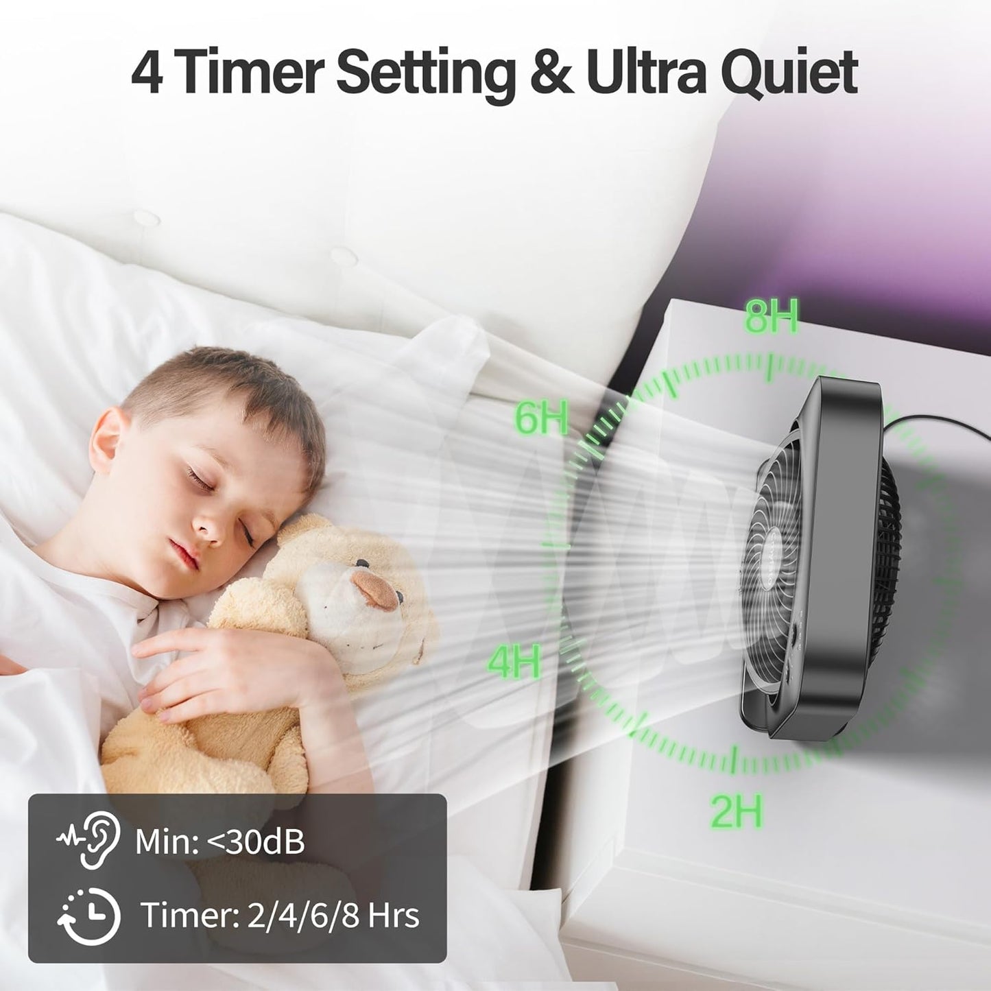 Portable Table fan, Window Fan,Small Box Fan with 3 Powerful Speed & 4 Timer Setting, 270° Pivoting Quiet Square DC Fan for Home Office Bedroom Bathroom Kitchen