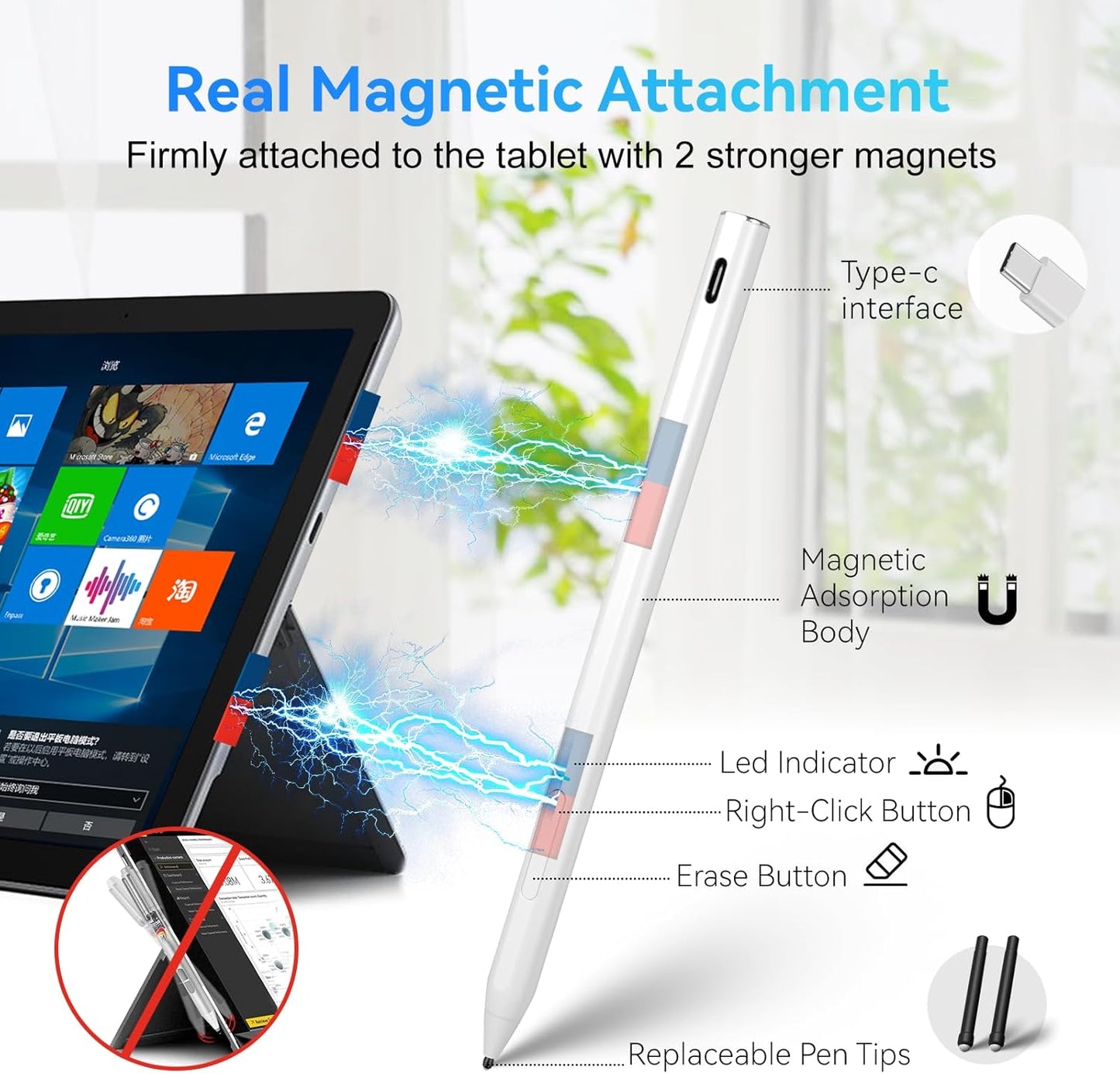 USI 2.0 Stylus Pen for Chromebooks with Fast Charging, Palm Rejection Stylus Pen for Chromebooks Acer Spin,ASUS Flip,Lenovo Duet/IdeaPad/Flex,Amazon Fire Max 11/Fire HD 10, Google Pixel, White