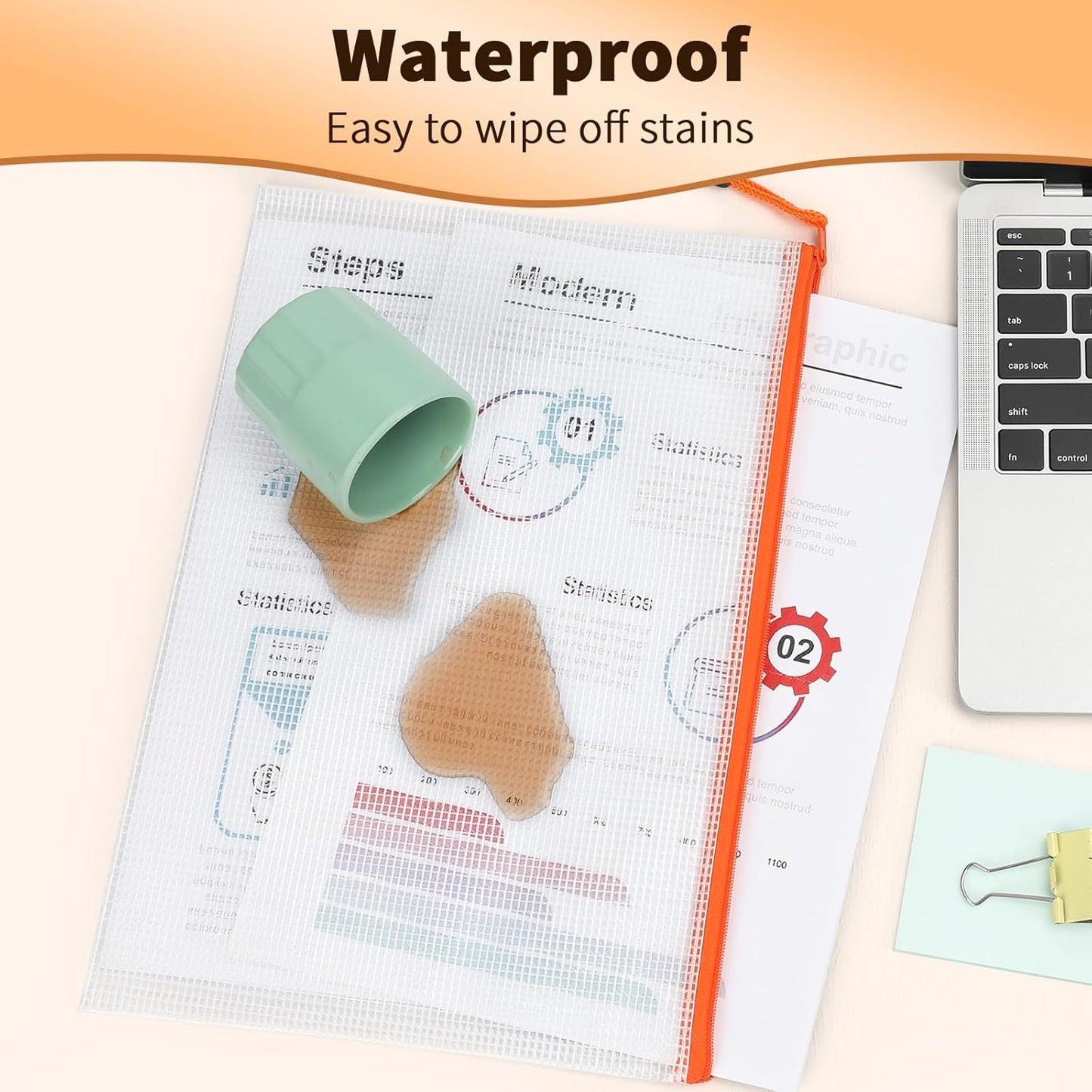 Umriox Zipper Mesh Document Pouch, 16.9x12.4 in (6 Colors, 18 Packs), Clear Zipper Pouches, Waterproof Zipper Pouches for Craft Projects Office Supplies Cosmetics Travel Storage