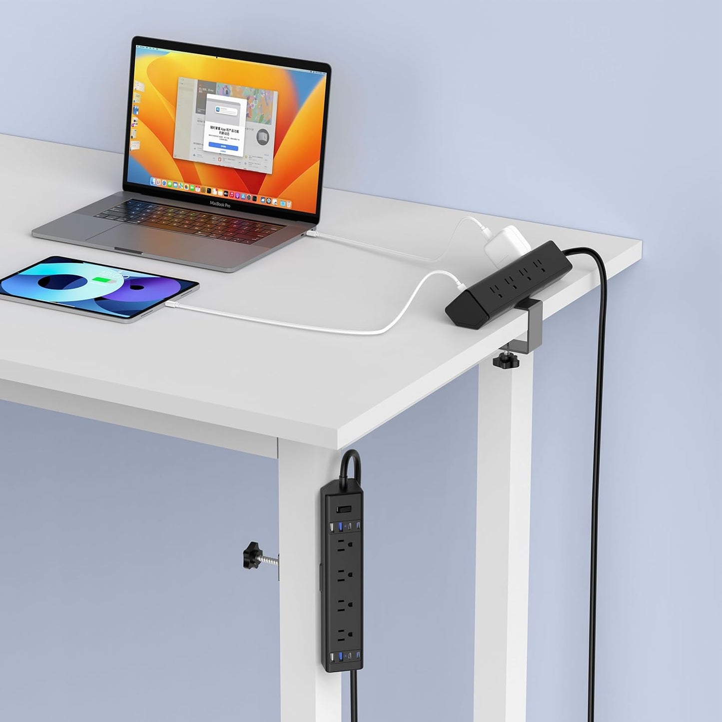 40W Fast Charging Station,Desk Clamp Power Strip 20W USB C,8 Outlets,8 USB Ports,4 USB C and 4 USB A, Office Furniture Surge Protector, 14AWG Cord, Fits 1.9" Tabletop Edge (Black, 10FT Length)