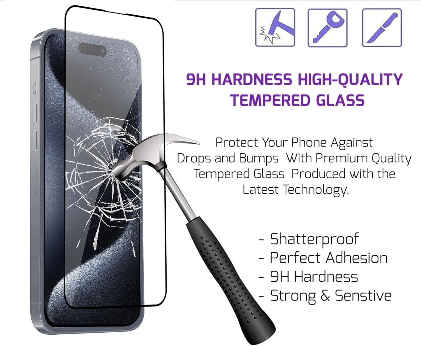 Screen Protector Tempered Glass Compatible with Apple iPhone 15 (2 Pack)