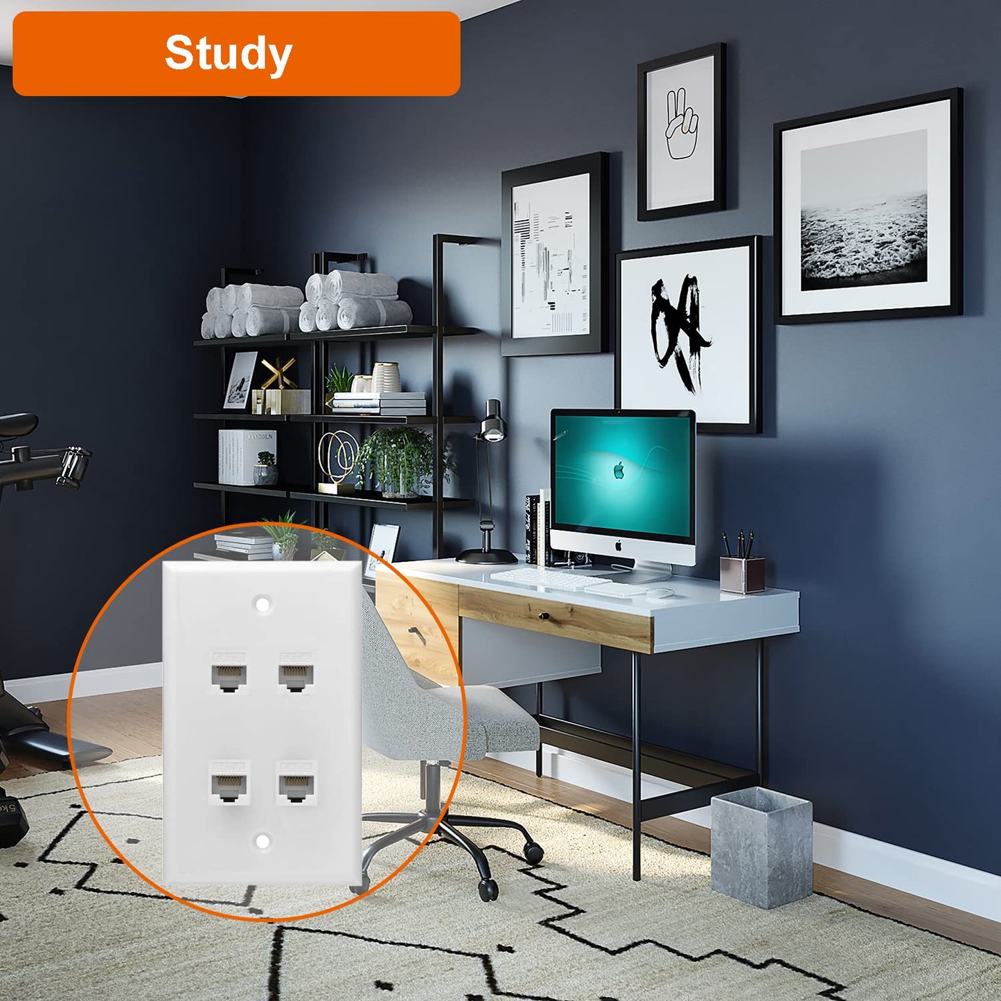 Ethernet Wall Plate, 4 Port Cat6 Female to Female Wall Jack Network RJ45 Keystone Wall Outlet