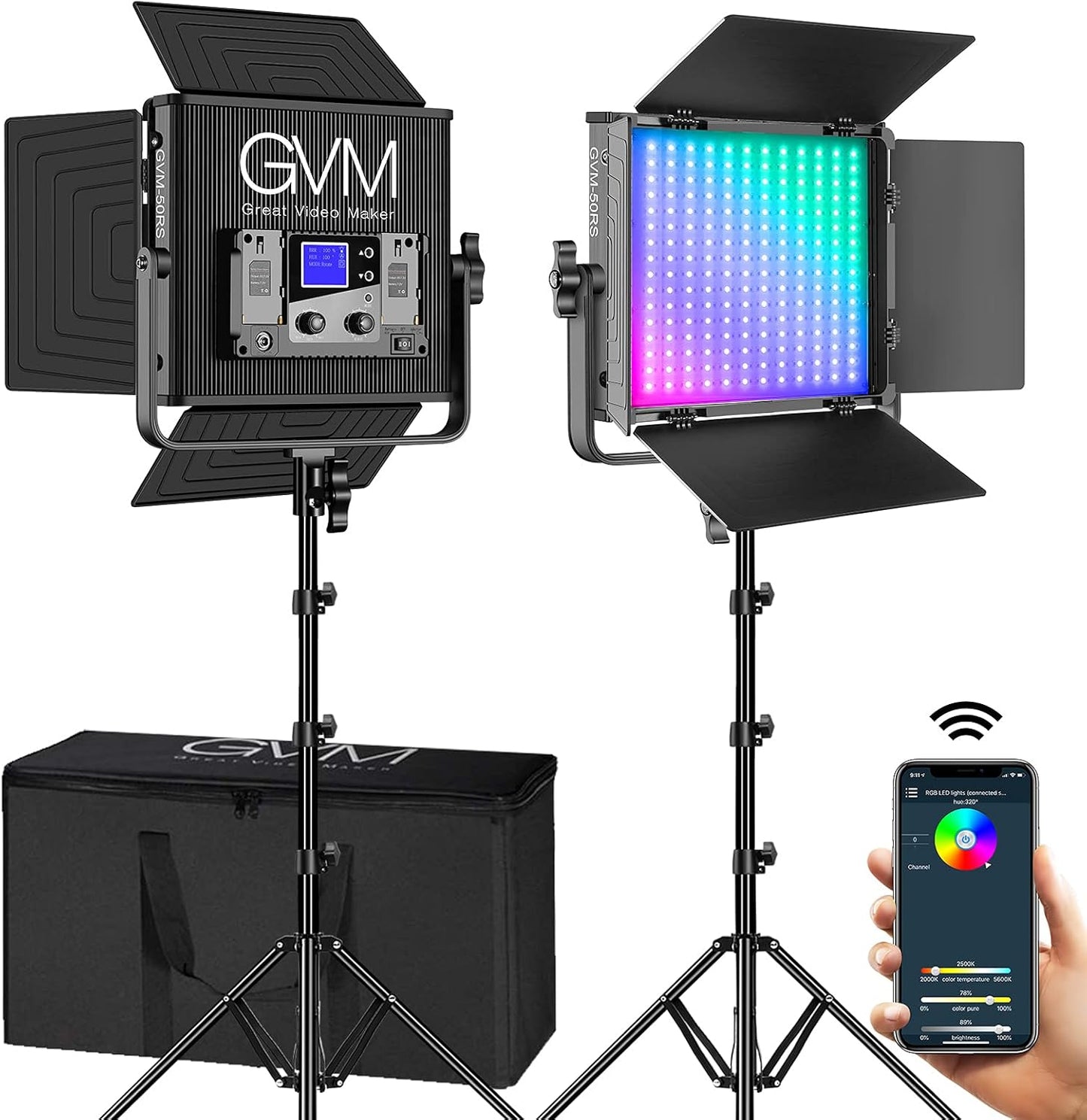 GVM 50RS RGB LED Video Light, 50W Video Lighting Kit with APP Control, 360°Full Color Led Panel Light for Gaming, Streaming, Youtube, Webex, Broadcasting, Web Conference, Aluminum Alloy Shell, CRI 97