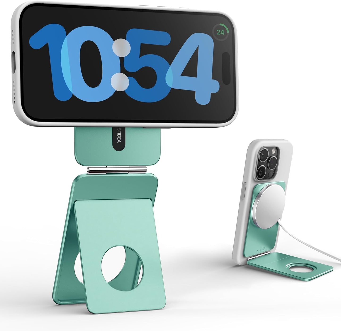 Phone Tripod Stand, Aluminum Alloy Mini Tripod Compatible with Magsafe iPhone 16/15/14/13/12 Series, Foldable Strong Magnetic Phone Stand, Mult-Angle Adjustment Selfie Stick (Ocean Blue)