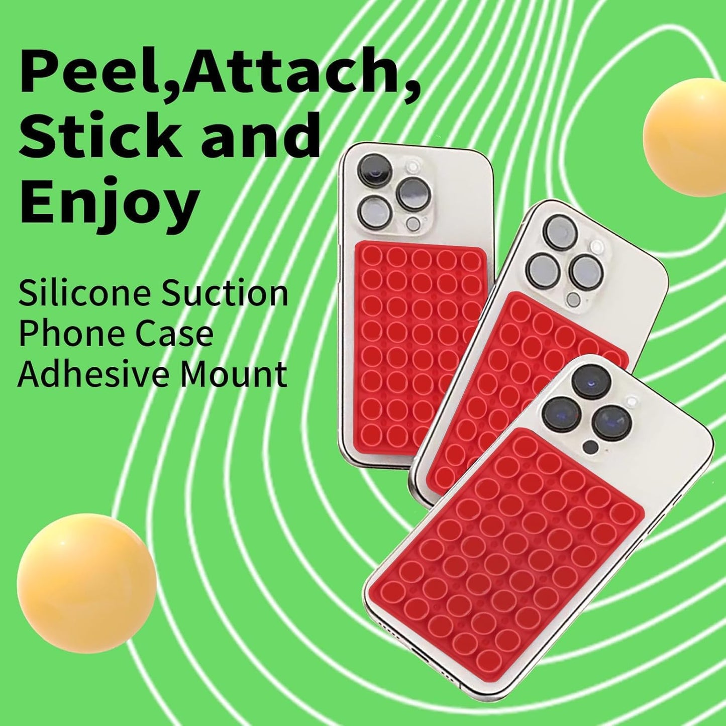 Suction Phone Mount Double Sided Octo Buddy for MagSafe Case, Silicone Sticky Grip Secure Holder for iPhone, Hands-Free Taking Photo/Recording Video/Live Streaming for Instagram Influencer（red）