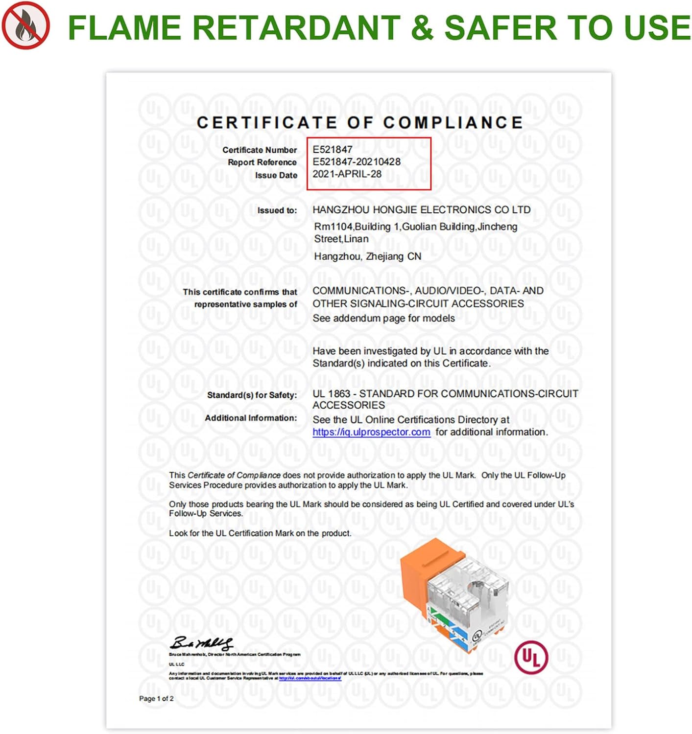 VCE UL Listed Cat6 RJ45 Keystone Jack Insert 25-Pack, 90 Degree Punch Down Keystone Jack Adapter Slim Profile Orange