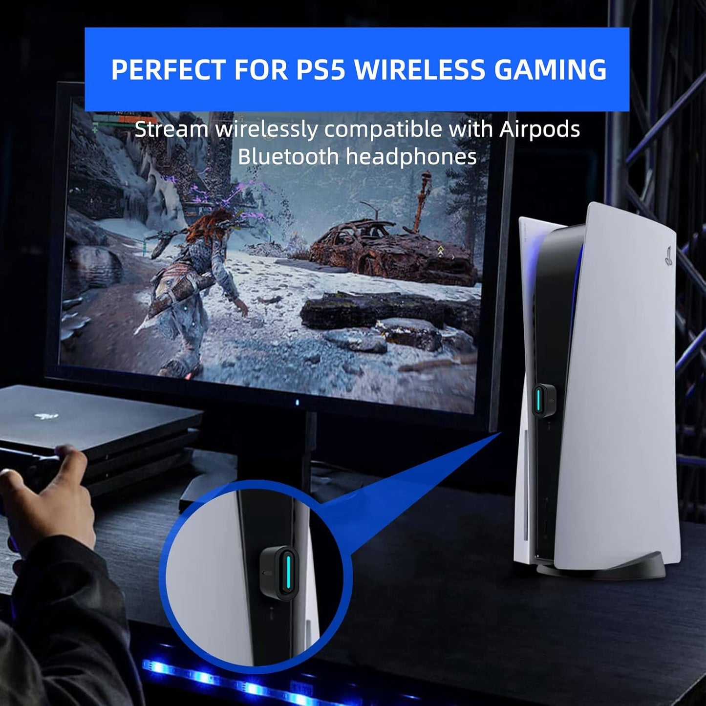 Smof USB Bluetooth Audio Adapter for PS5, PS4,Switch,Mac. Compatible Bone Conduction Headsets Wireless Audio Transmitter Dongle with aptX Low Latency Support, USB Bluetooth 5.2 Adapter