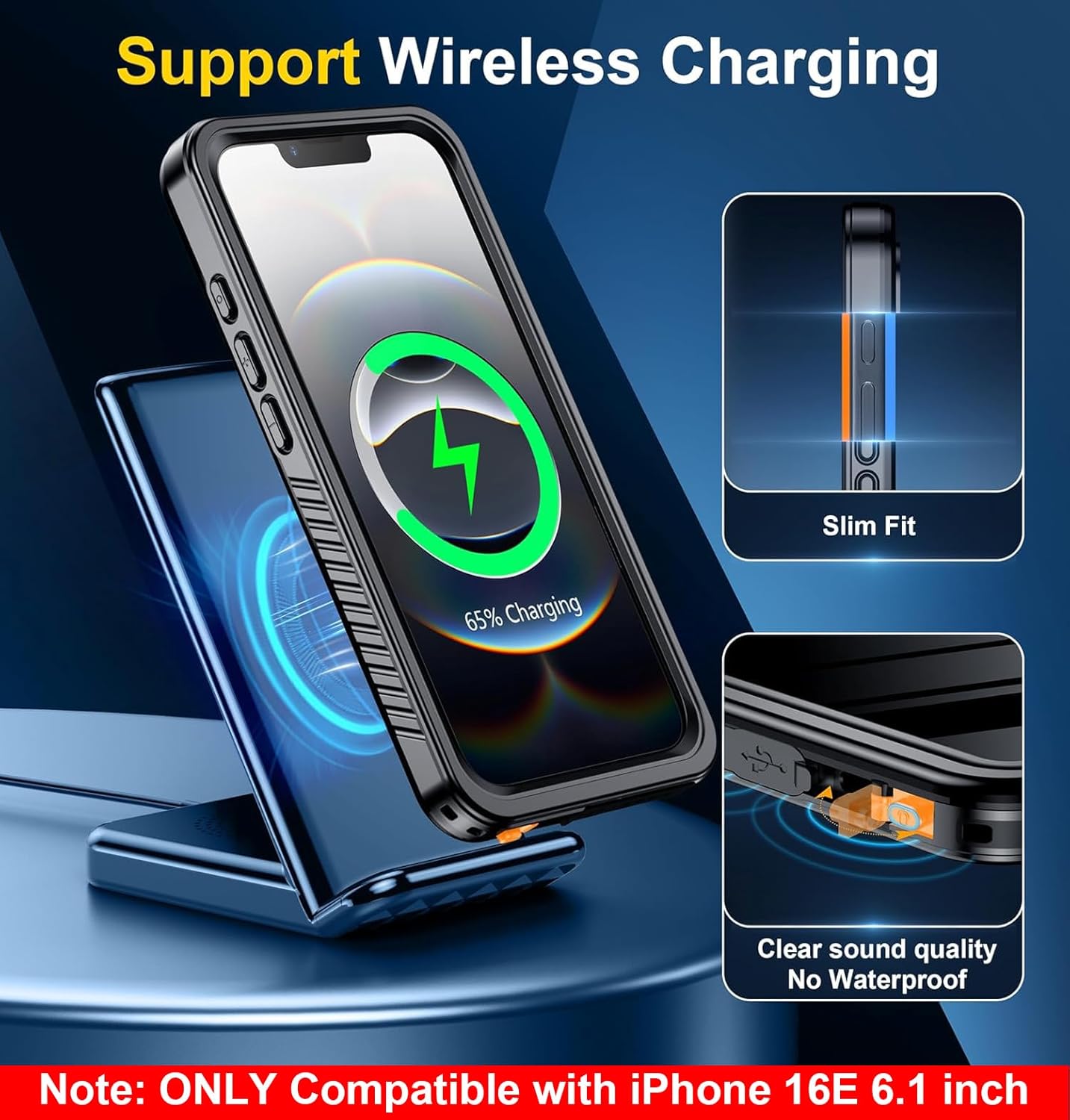 SPIDERCASE for iPhone 16e Case Waterproof,Built-in Screen & Camera Lens Protector[IP68 Underwater] Full Body Protection Phone Case for iPhone 16e 6.1'', Black/Clear