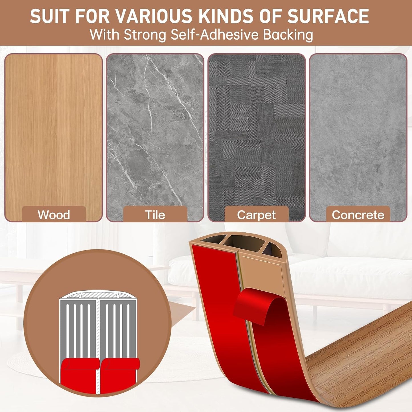 Floor Cord Cover Self Adhesive Cord Hider Floor Extension Cord Covers for Floor Power Cord Protector Cable Management Prevent Cable Trips Cable Cavity 0.47" W x 0.27" H (Light Brown Wood, 3.3Ft)