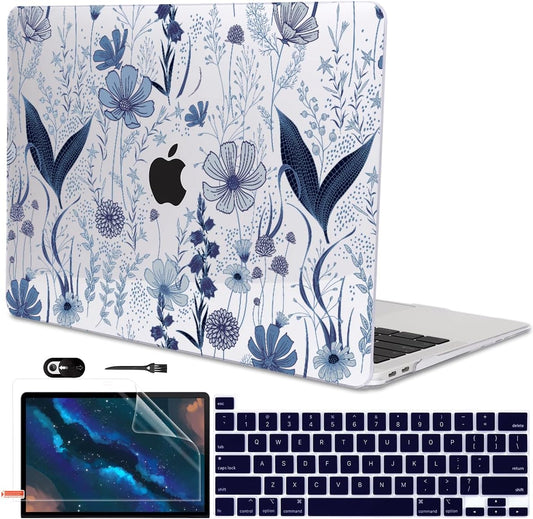 for MacBook Pro 13 Inch Case 2022 2021 2020 Release A2338 M2 M1 A2251 A2289, Plastic Hard Shell Case for MacBook Pro 13.3 inch with Touch Bar & Touch ID, Navy Blue Wild Flowers