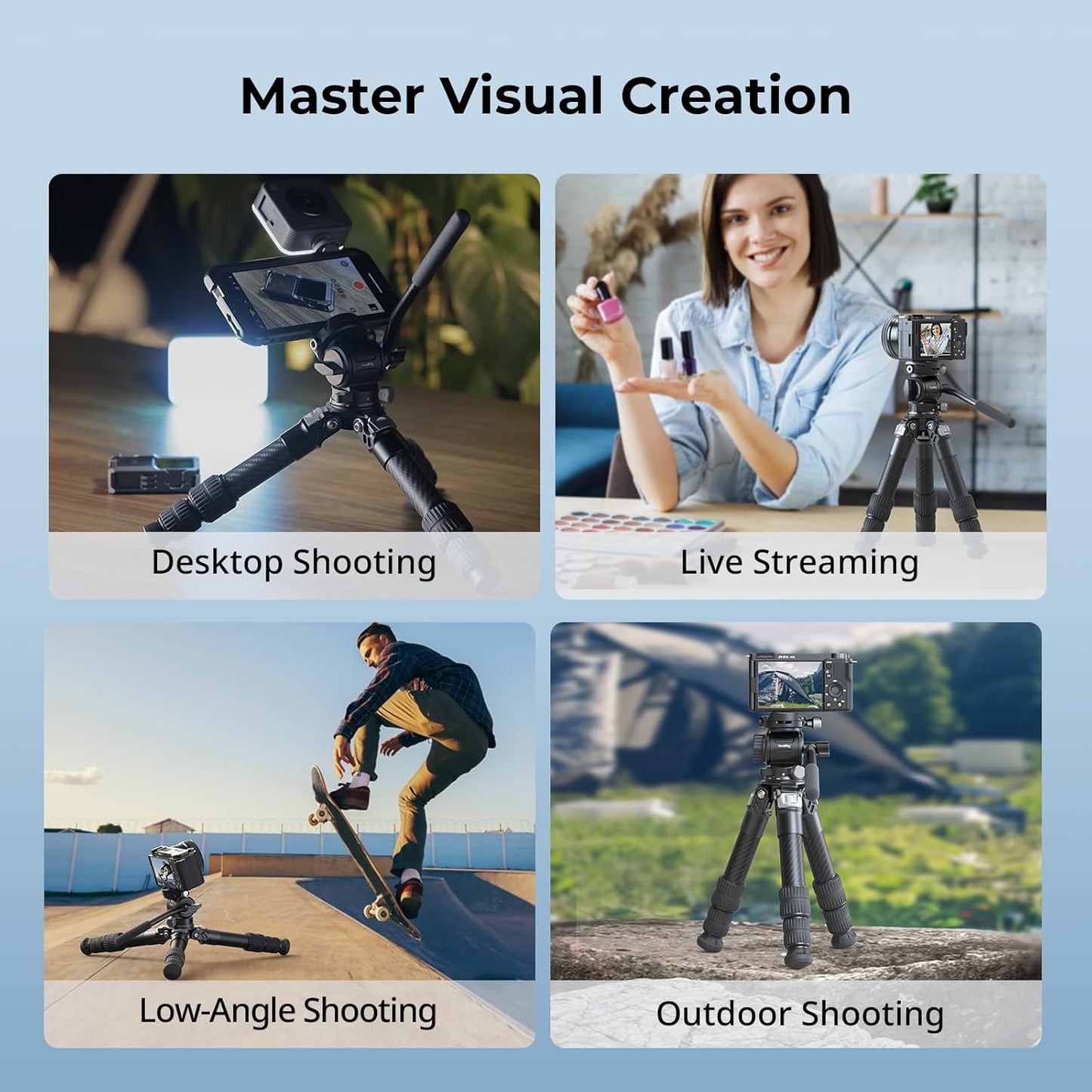 SmallRig Portable Carbon Fiber Tabletop Tripod Kit, 17'' Compact Mini Desktop Tripod with Video Head High Load-Bearing, Built-in QR Plate for Arca, Max Load 3kg / 6.6lb for Cameras, DSLR