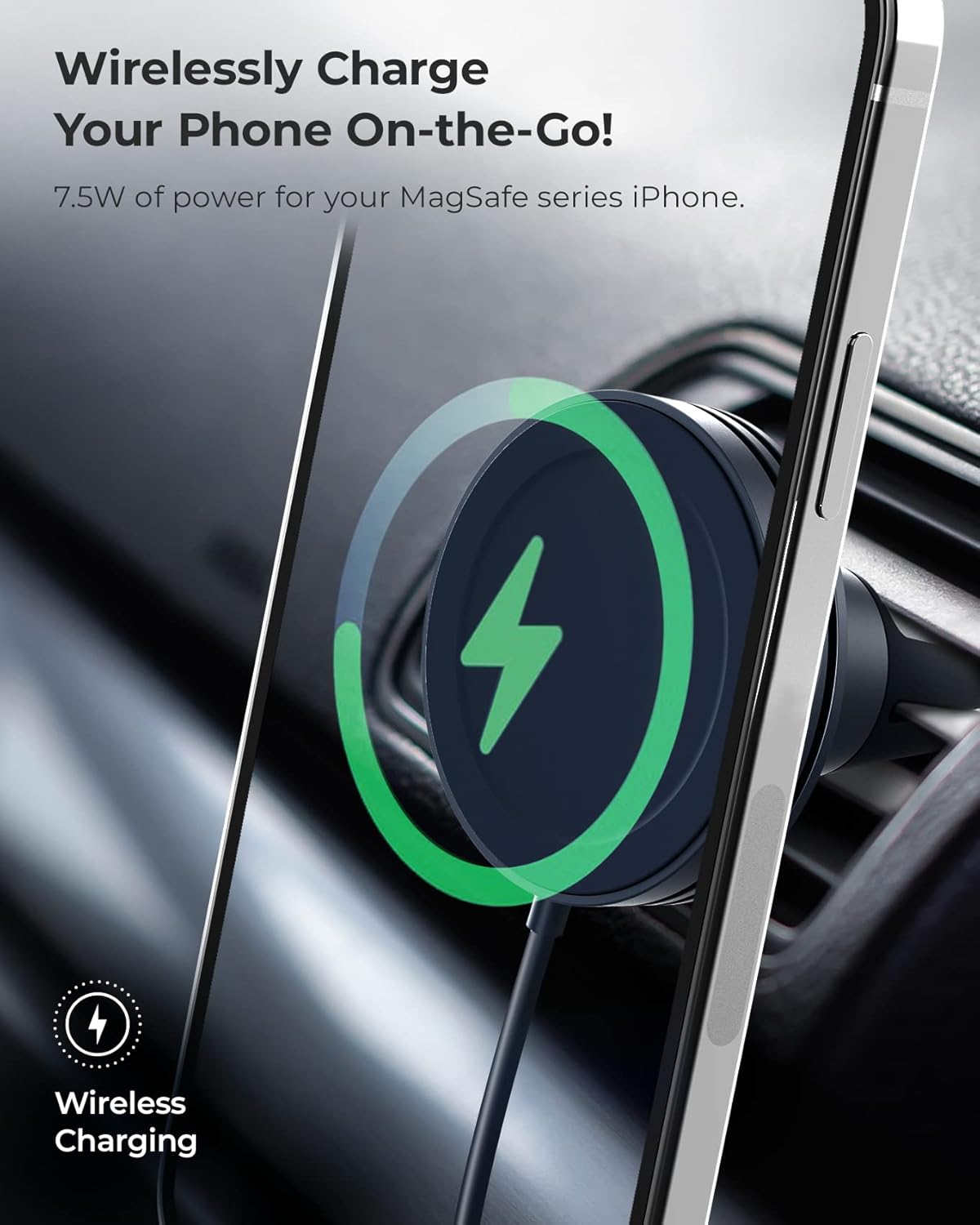 iOttie Velox Mini MagSafe Compatible Air Vent Car Mount in Midnight Blue with Wireless Charging. Compatible with MagSafe iPhones Including iPhone 12/13/14/15/16 Series (Car Charger Not Included)