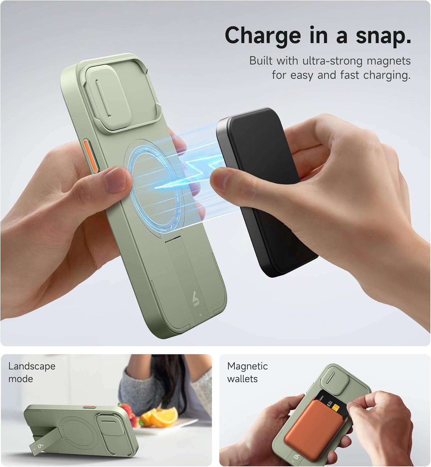 SURITCH for iPhone 12/12 Pro Case with Magnetic Camera Slide Cover and Adjustable Kickstand, Compatible with MagSafe, Shockproof Bumper Case Slim Protective Cover for iPhone 12/12 Pro 6.1 Inch, Green