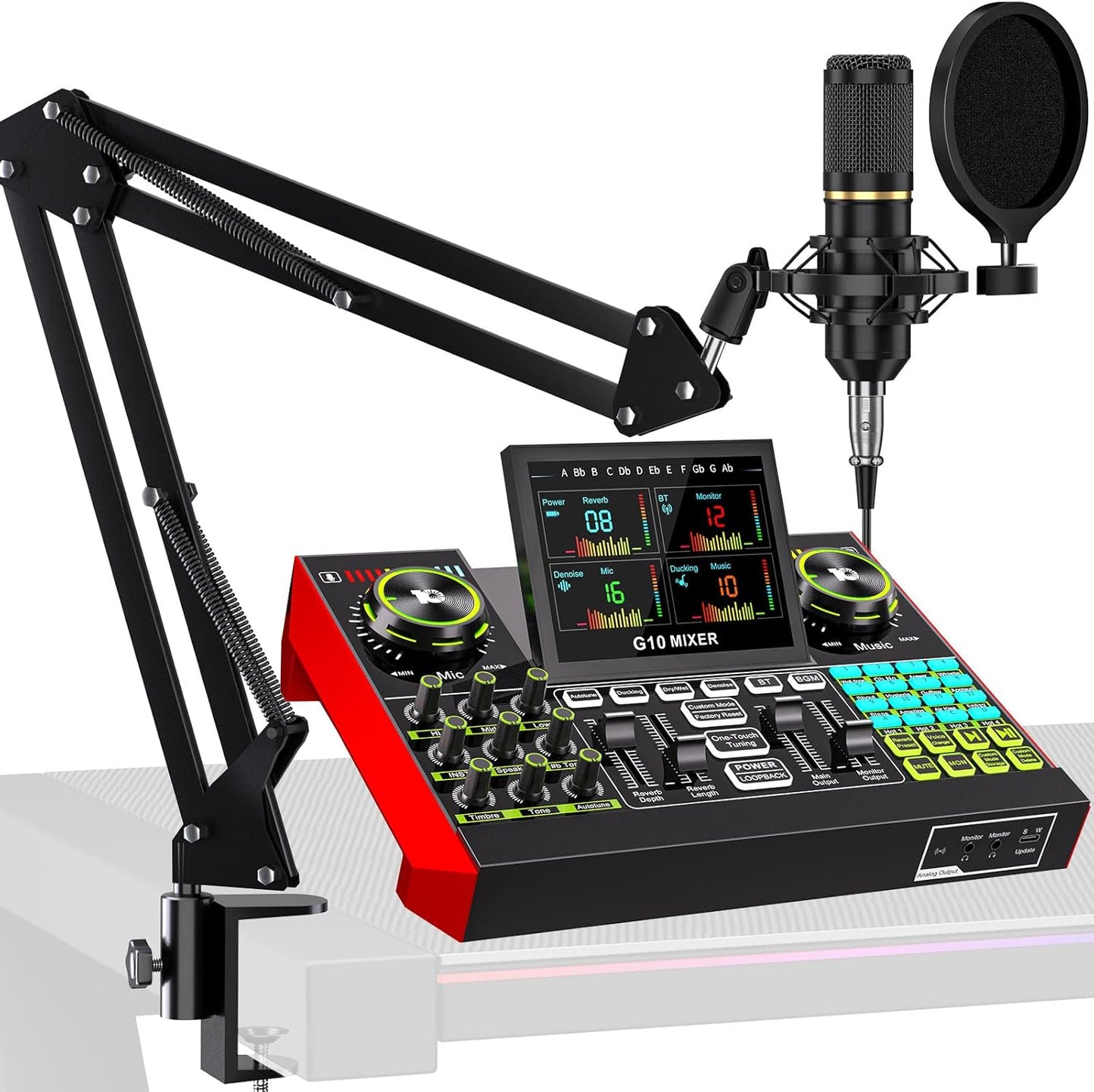 Podcast Equipment Bundle with 3.5mm Condenser Microphone for Pc/Phone Live Streaming Singing Gaming, Podcast Microphone Bundle with Live Sound Card Audio Mixer,Voice Changer, Denoise,DJ Sets