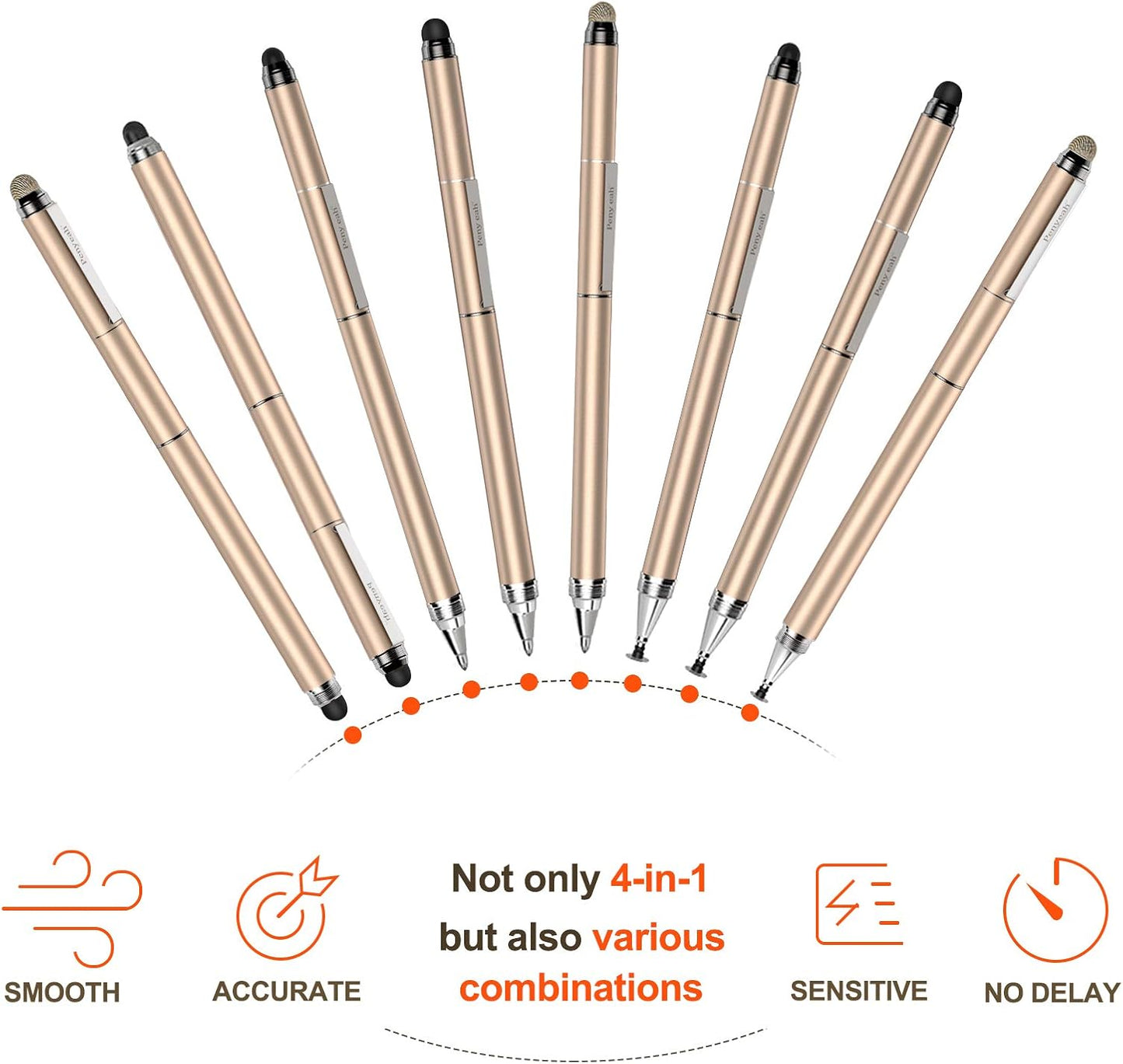 Penyeah Stylus pens for Touch Screens - [4-in-1] High Sensitivity and Precision Touch Screen Stylus Disc Tip,Black Rubber Tip & Mesh Fiber Tip Universal for All Capacitive Touch Screen Device (Gold)