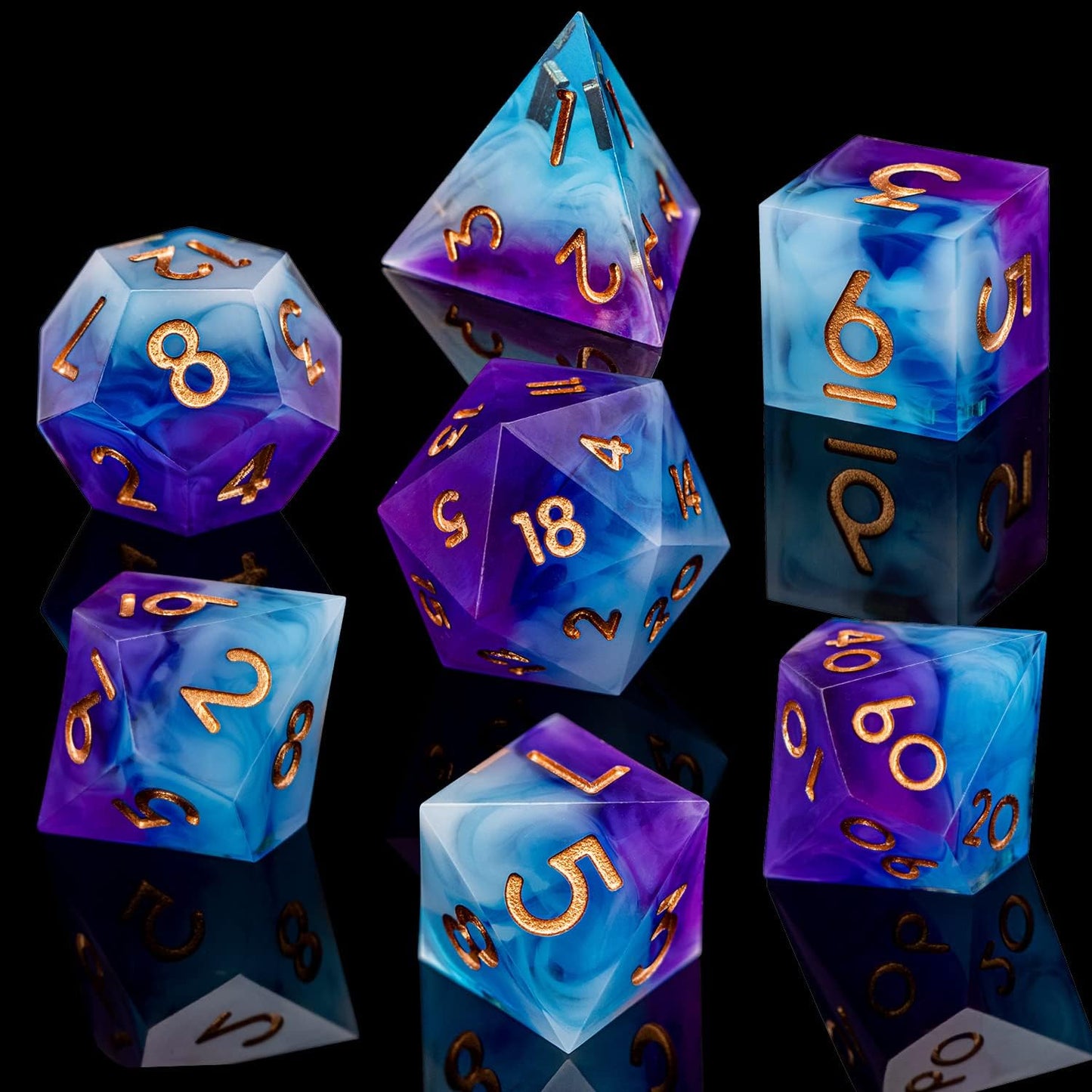 ARUOHHA DND Sharp Edged Dice Set, 7pcs Translucent Polyhedral Dice Set with Gift Box, Resin D and D Dice Set RPG Role Playing Game D20 D12 D10 D8 D6 D4