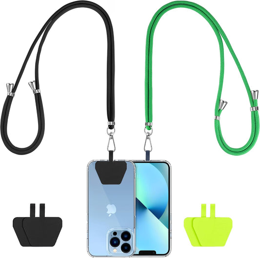 CACOE Phone Lanyard 2 Pcs-2 Pcs Adjustable Neck Strap, 4 Pcs Patches, Universal Crossbody Multifuctional Cell Phone Lanyards Compatible with Most Smartphones(Black+Dark Green)