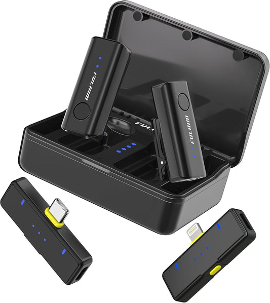 FULAIM X2 Wireless Lavalier Microphone for iPhone Android Phones iPad Tablets, Clip on Lapel Microphone System with 24H Charging Case for Video Recording Vlogging, YouTube, Interview