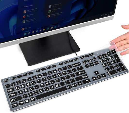 Keyboard Cover with Large Letters Compatible with DELL KB216 KB216b KB216t KB216d KB216p Wired Keyboard/DEll KM636 Wireless Keyboard Protector -Black